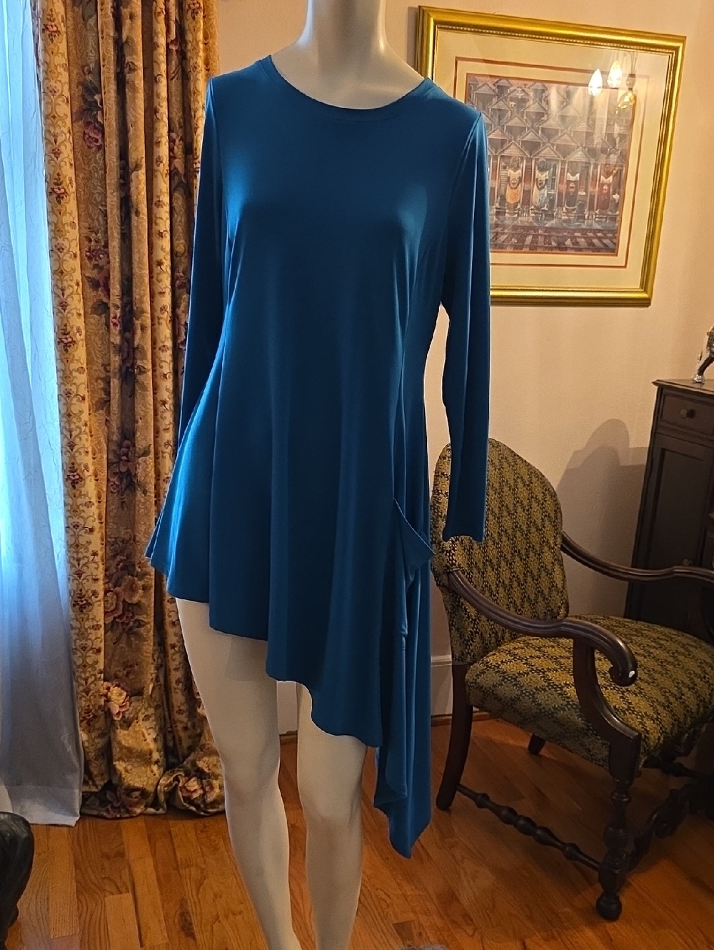 IC COLLECTION Teal Blue Long Sleeve Asymmetrical Tunic